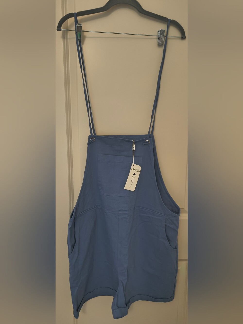 Relaxed Blue Cotton Blend Romper with Adjustable Straps